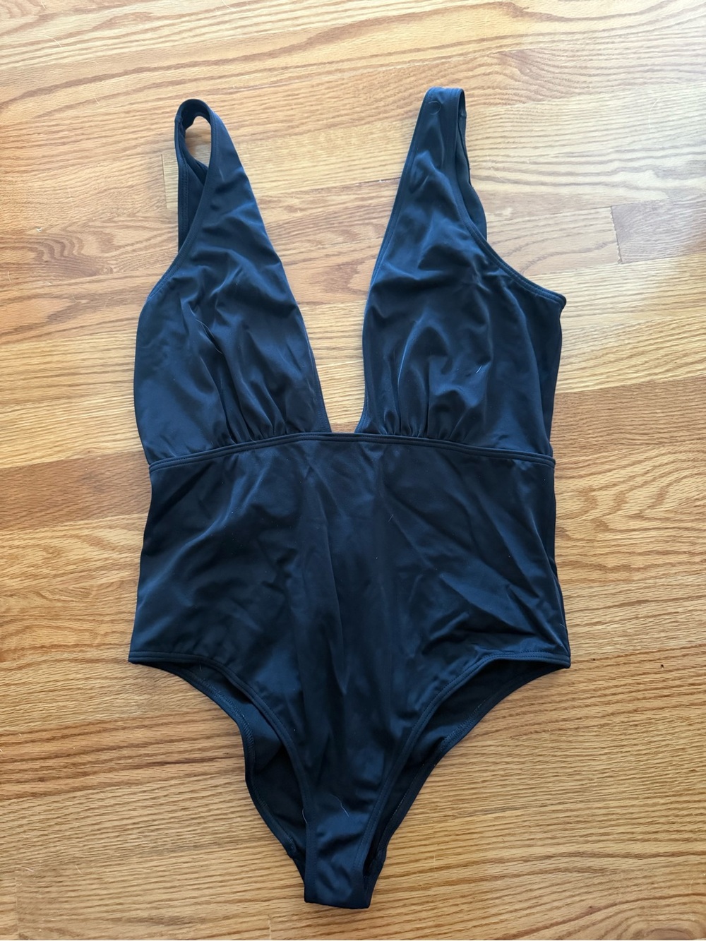 Classic Deep V One-Piece Swimsuit - Black